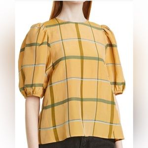 Samsoe Orion Plaid Puff Sleeve Blouse